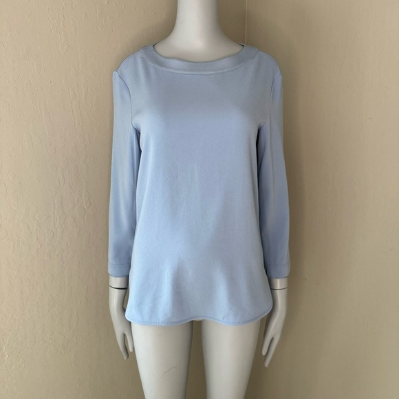 BOGNER Colette Powder Blue Crepe Blouse 3/4 Sleeve Scoop Neck - Picture 5 of 16